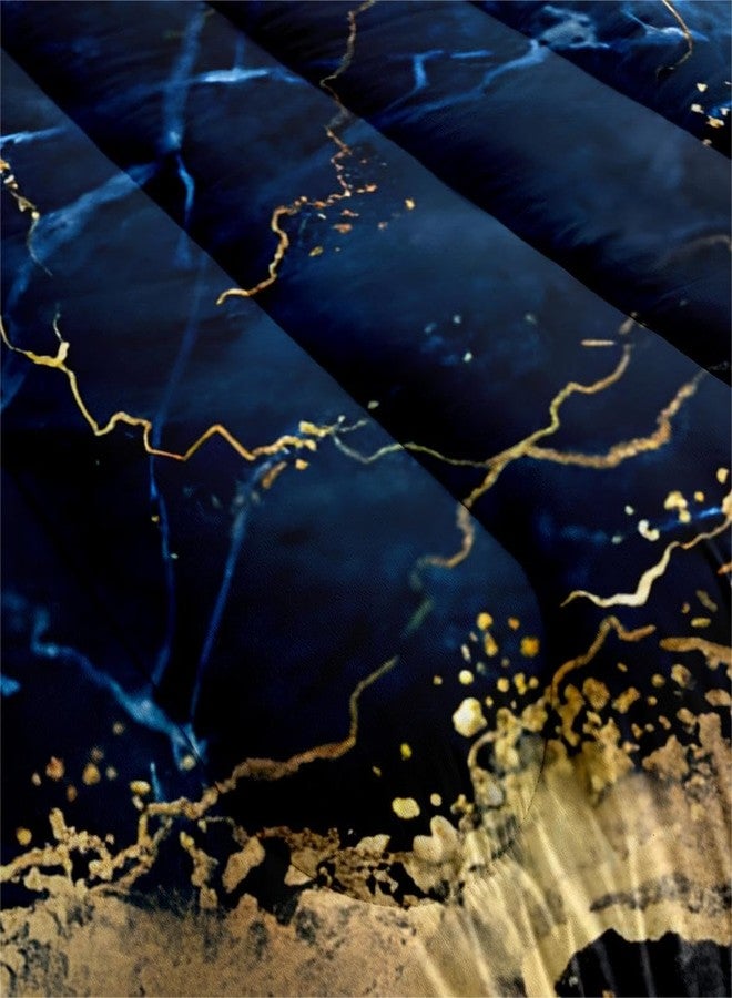 CCoutueChen Navy Blue Gold Marble Comforter Set Queen Size,Metallic Marble Bedding Set for Adult,Abstract Marbling Texture Decor Comforter for Girls,3Pcs Soft Lighweight Comforter,104 * 90 - Image 4