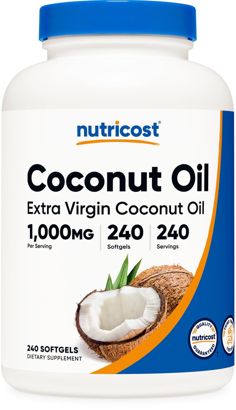 Nutricost Coconut Oil Softgels (1000mg) 240 Softgels - Extra Virgin Coconut Oil - Gluten Free and Non-GMO - Image 1