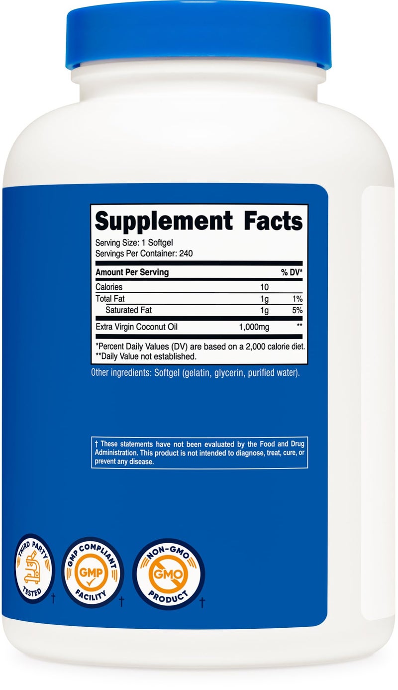 Nutricost Coconut Oil Softgels (1000mg) 240 Softgels - Extra Virgin Coconut Oil - Gluten Free and Non-GMO - Image 5