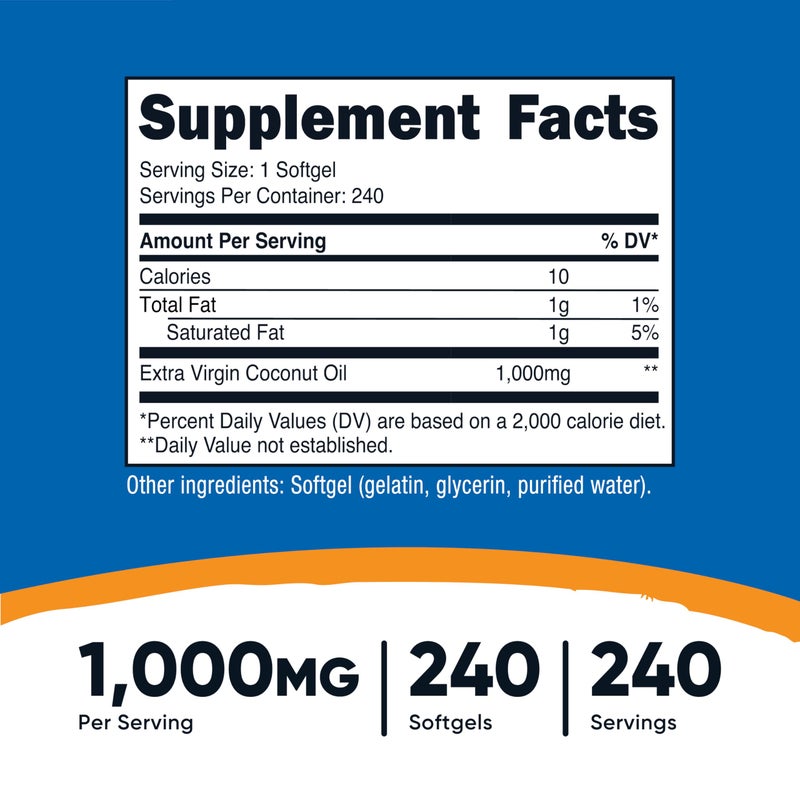 Nutricost Coconut Oil Softgels (1000mg) 240 Softgels - Extra Virgin Coconut Oil - Gluten Free and Non-GMO - Image 2
