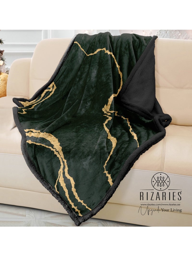 RIZARIES بطانية أريكة سوداء ذهبية ناعمة بتصميم تجريدي - Image 1