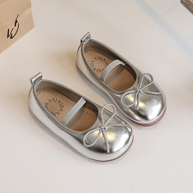 Girls'' Leather Shoes Spring and Autumn 2026 New Model Children''s Princess Shoes Little Girl Grandma Flats Silver Soft-Soled Baby Shoes - Image 1