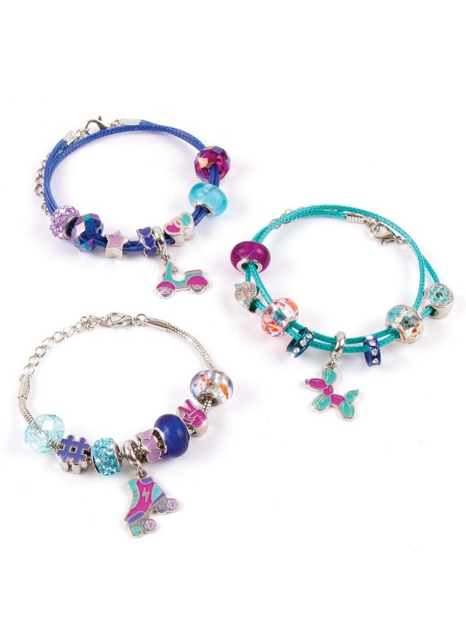 Make It Real - Halo Charms Bracelets True Blue Diy Charm Bracelet Making Kit Friendship Bracelet Kit With Beads Charms & Cord Arts & Crafts Bead Kit For Girls Makes 3 Bracelets - Image 1