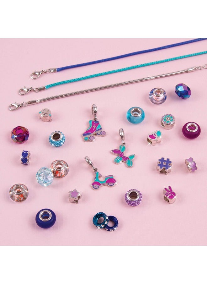 Make It Real - Halo Charms Bracelets True Blue Diy Charm Bracelet Making Kit Friendship Bracelet Kit With Beads Charms & Cord Arts & Crafts Bead Kit For Girls Makes 3 Bracelets - Image 1