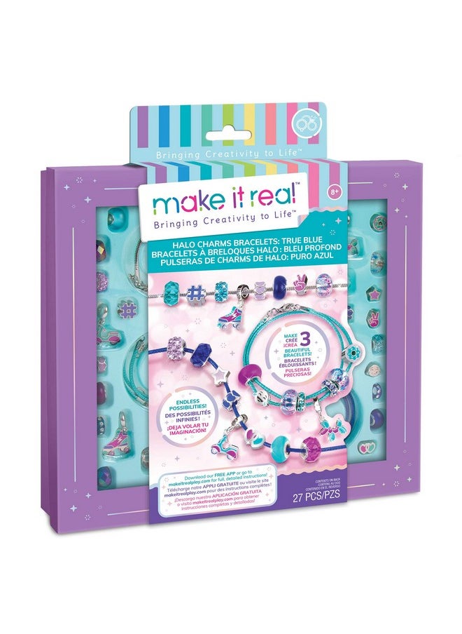 Make It Real - Halo Charms Bracelets True Blue Diy Charm Bracelet Making Kit Friendship Bracelet Kit With Beads Charms & Cord Arts & Crafts Bead Kit For Girls Makes 3 Bracelets - Image 1