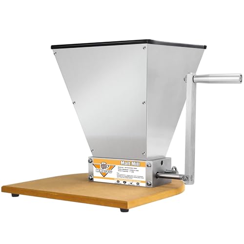 Mrbrew Grain Crusher Homebrew Malt Mill Manual Wooden Base Grain Mill Stainless Steel Grinder Mill with Adjustable 2 Bearing Roller & Crank Handle, Fit Low Speed Electric Drill for Wheat Beer Brewing - Image 1