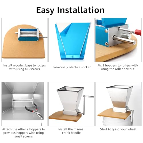 Mrbrew Grain Crusher Homebrew Malt Mill Manual Wooden Base Grain Mill Stainless Steel Grinder Mill with Adjustable 2 Bearing Roller & Crank Handle, Fit Low Speed Electric Drill for Wheat Beer Brewing - Image 3