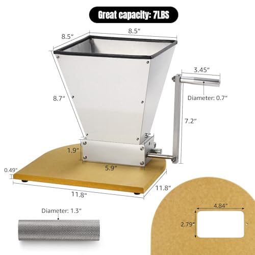 Mrbrew Grain Crusher Homebrew Malt Mill Manual Wooden Base Grain Mill Stainless Steel Grinder Mill with Adjustable 2 Bearing Roller & Crank Handle, Fit Low Speed Electric Drill for Wheat Beer Brewing - Image 4