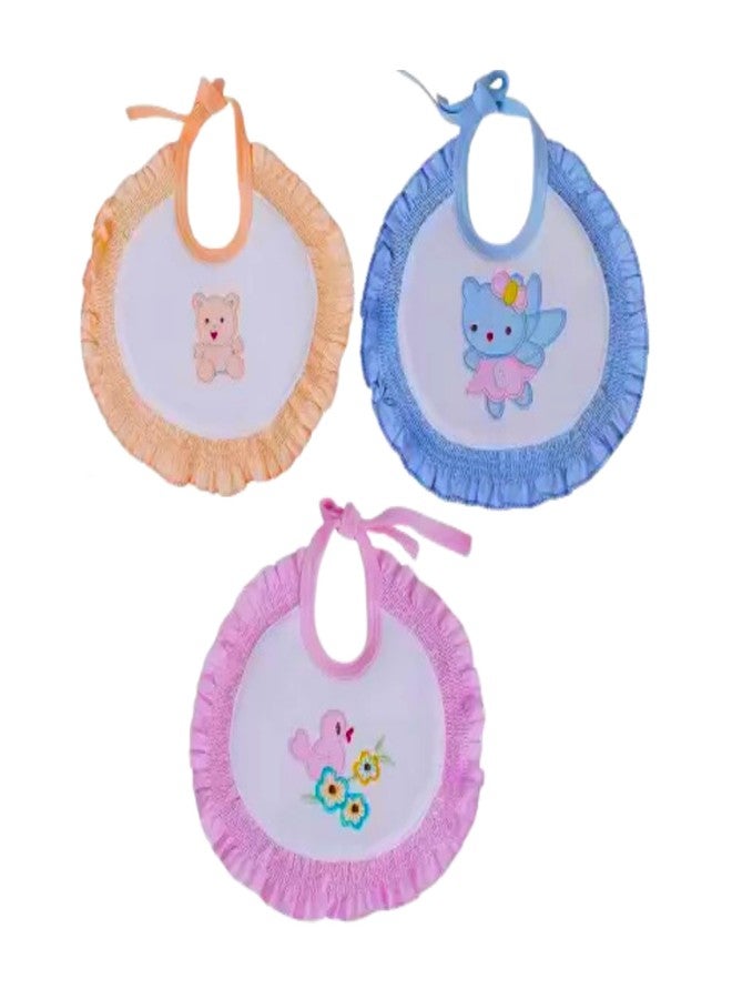 Lala Maneet Bibs for Baby Frill0 to 12 Month Babies Feeding Infants and Toddlers Pack of 3 | Cotton No Waterpoof Baby Bibs, Ultra Soft Skin Friendly, Baby Bibs Assorted Colour - Image 1
