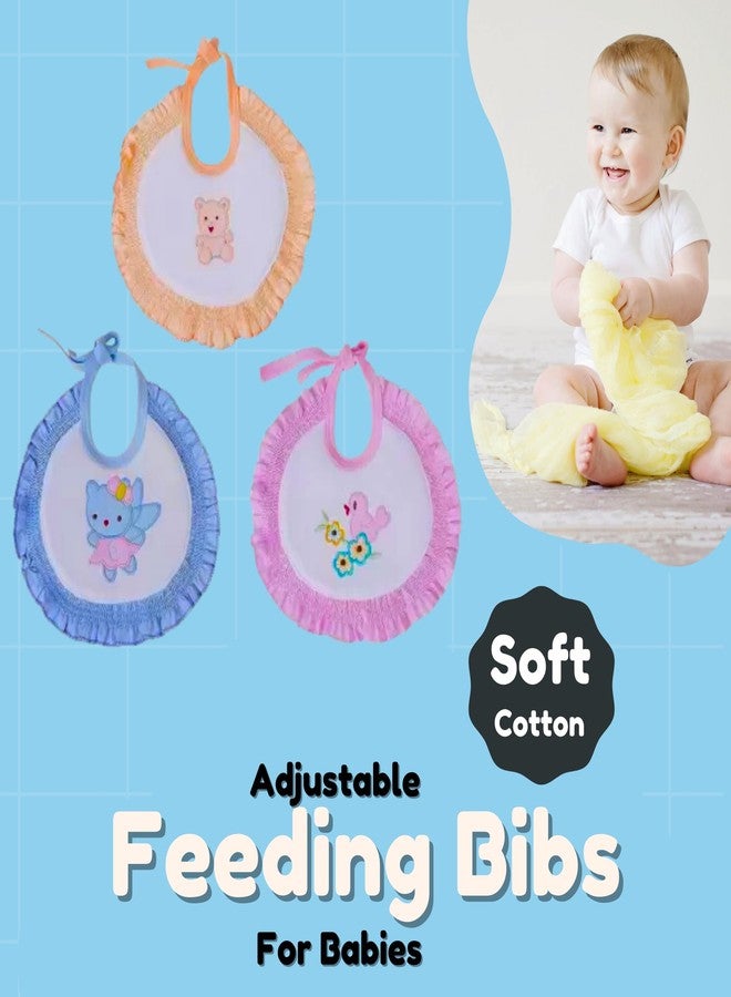 Lala Maneet Bibs for Baby Frill0 to 12 Month Babies Feeding Infants and Toddlers Pack of 3 | Cotton No Waterpoof Baby Bibs, Ultra Soft Skin Friendly, Baby Bibs Assorted Colour - Image 2