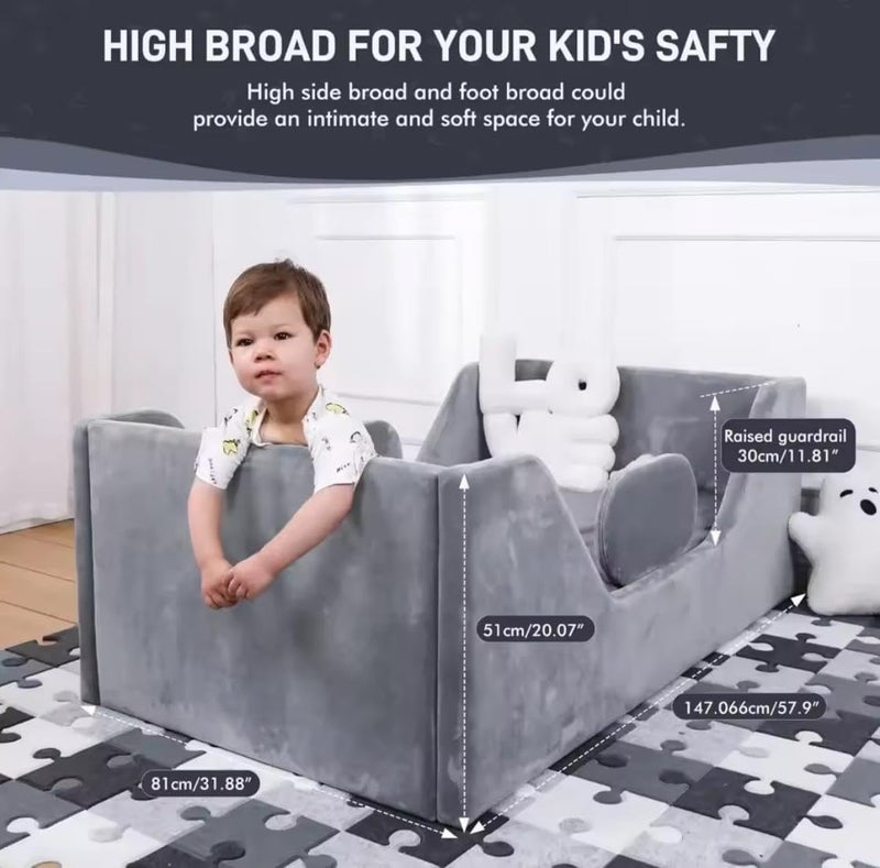 Cozy Homes Velvet Upholstered Toddler Floor Bed - Image 5