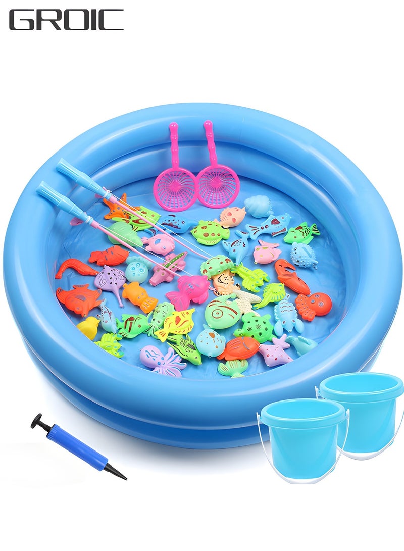 GROIC Magnetic Fishing Toys for Kids,Fishing Game Pool Toys for Kiddie Pool with 2 Fishing Pole and 44 Fishes,Toddlers Pool Toys, Fishing Toy, Outdoor Fishing Bath Toy,Stem Toy  - Image 1