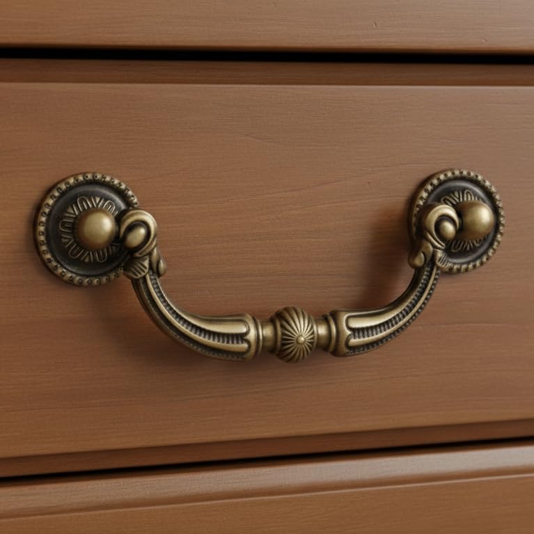 ABVIN Antique Brass Drop Handle Unique Cabinet Pulls Beautiful Drawer Decorative Dresser Drawer Pulls Knobs and Pulls - Antique Finish - 1 Pcs (Zinc, Large) - Image 1