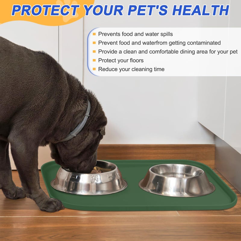 SMILOOL Silicone Pet Feeding Mat with Raised Edge for Food and Water, Dog Bowl Mats, Cat Bowls Placemat with High Lip for Floor Waterproof, Rubber Tray for Cats and Dogs 22 x 14 x0.8 Dark Olive - Image 5