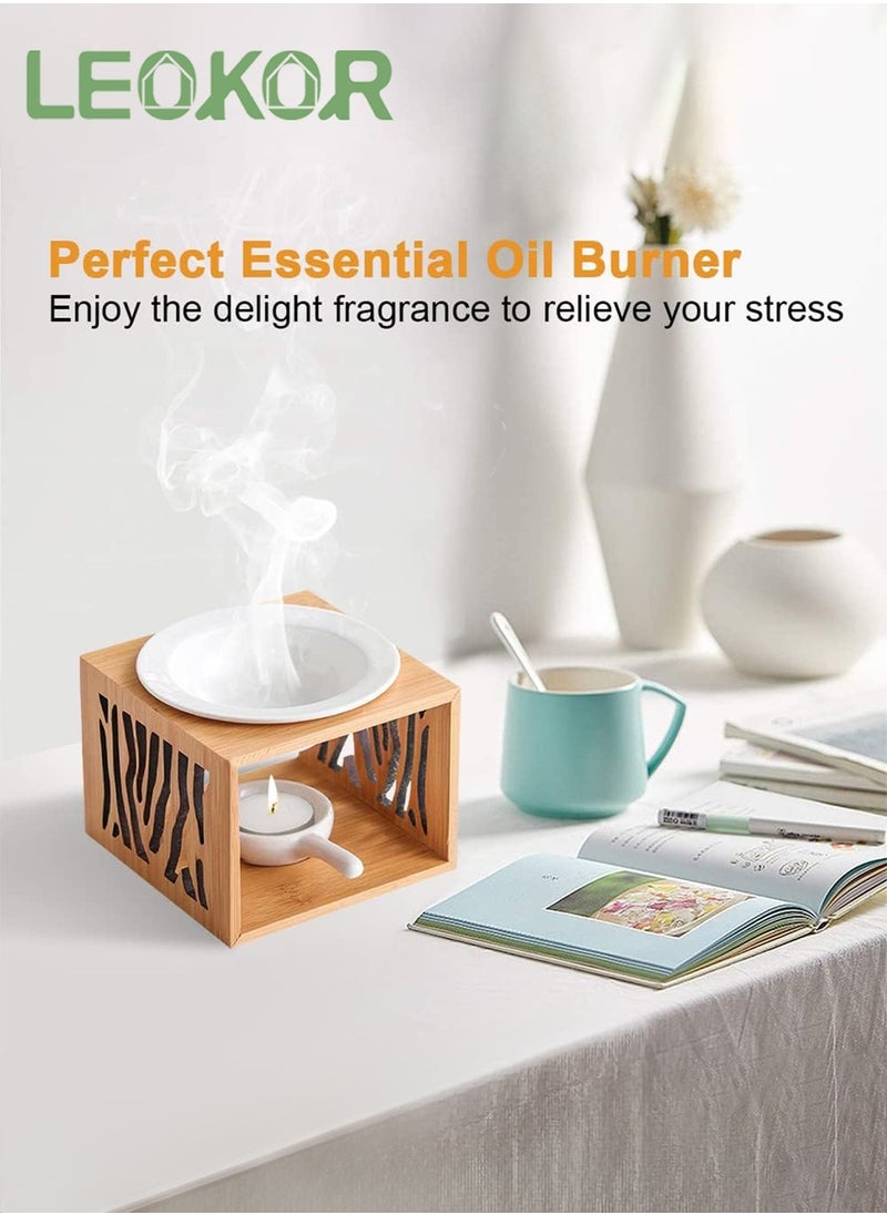 LEOKOR Wood Tea Light Candle Holder, Essential Oil Burner Candle Aroma Diffuser with Candle Spoon, Suitable for Spa Yoga Meditation  - Image 3