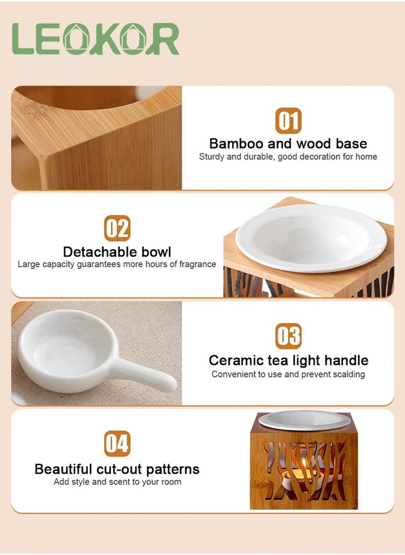 LEOKOR Wood Tea Light Candle Holder, Essential Oil Burner Candle Aroma Diffuser with Candle Spoon, Suitable for Spa Yoga Meditation  - Image 4