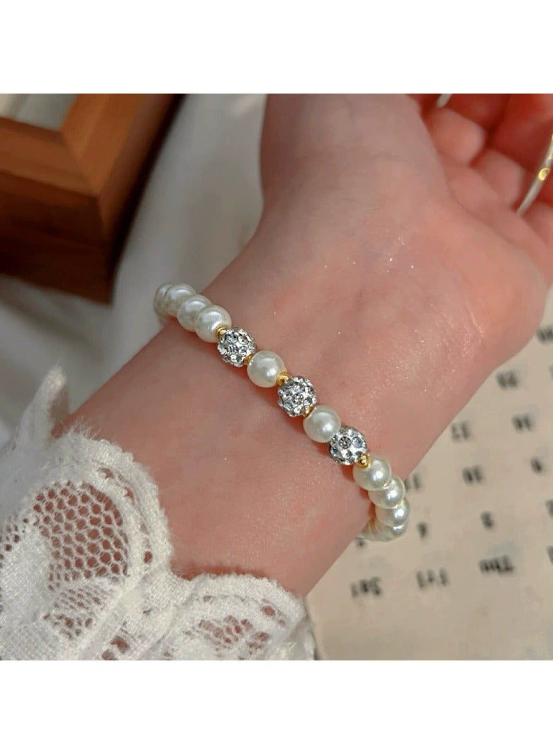 Goolsky Zircon & Pearl Bracelet for Women – Dainty Gold-Tone Luxe Jewelry, Elegant Minimalist Wrist Accessory