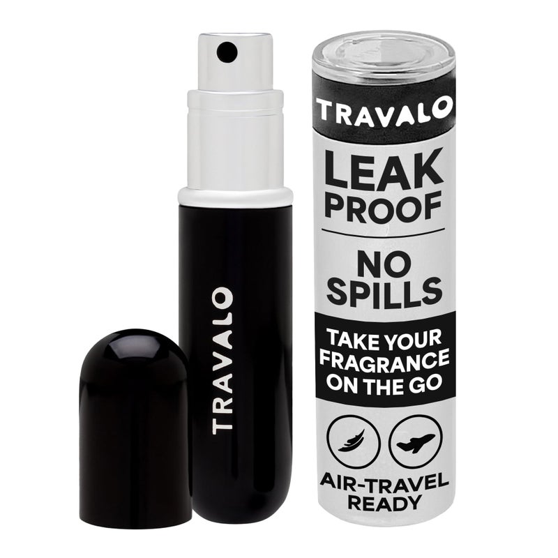 Travalo Classic HD Perfume Atomizer LeakProof and TSA Approved for Air Travel Reusable Airtight EasyFill Mini Pump Sprayer Lightweight Elegant Design wVolume Window Black 017oz