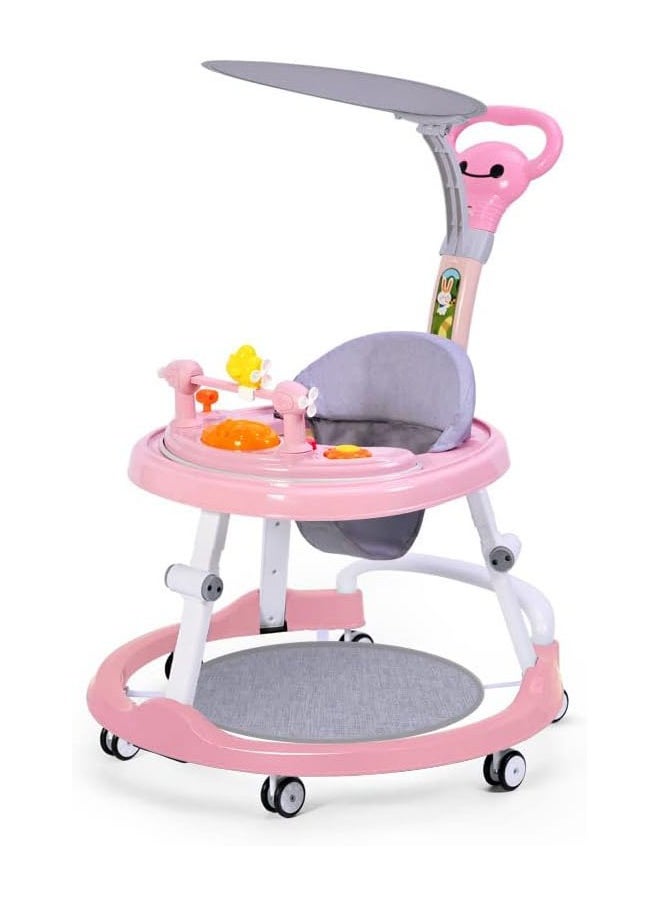 Baby Walker with Removable Footrest Anti Roll and Anti O-Shaped Legs, Foldable, Comfortable for Baby Aged 6-18 Months (Pink)