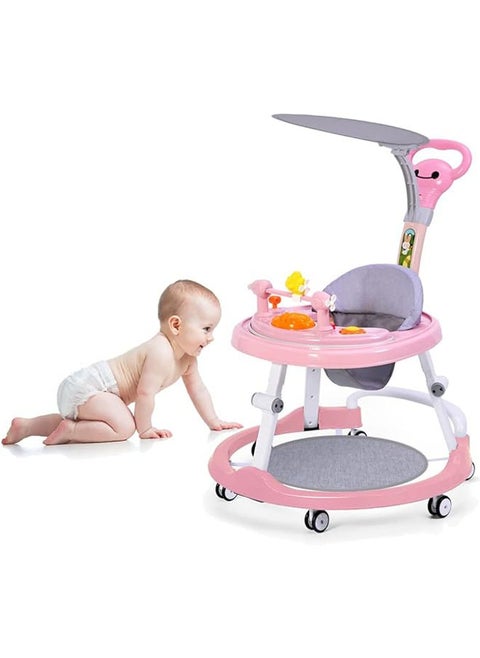 Baby Walker with Removable Footrest Anti Roll and Anti O-Shaped Legs, Foldable, Comfortable for Baby Aged 6-18 Months (Pink)