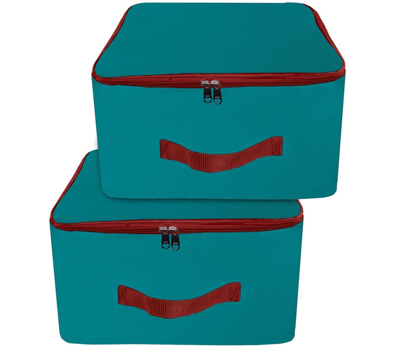 TULMAN 2 Pack Nylon Wardrobe Bag, Underbed Storage, Moisture-Proof Saree Cover with Zipper Closure & Handle - Turquoise (36 x 22.5 x 34 cm), Ideal for Organizing Clothes and Bedding - Image 1