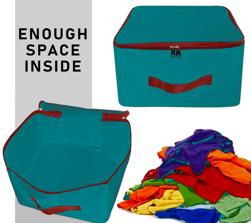 TULMAN 2 Pack Nylon Wardrobe Bag, Underbed Storage, Moisture-Proof Saree Cover with Zipper Closure & Handle - Turquoise (36 x 22.5 x 34 cm), Ideal for Organizing Clothes and Bedding - Image 5