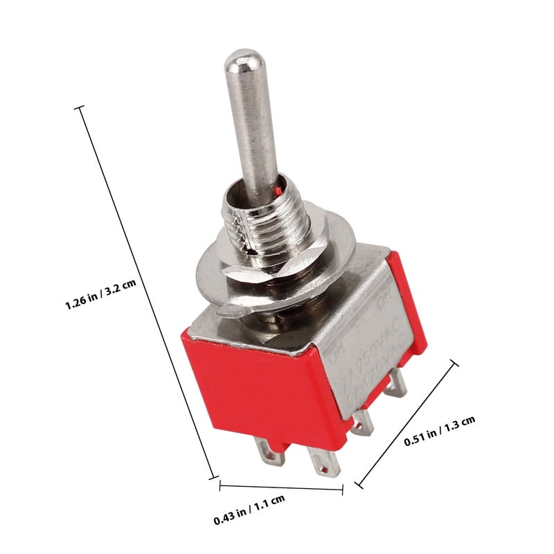 2 Position 6 Pin Mini Toggle Switch Red Actuator For Automotive Marine Electronics - Image 3