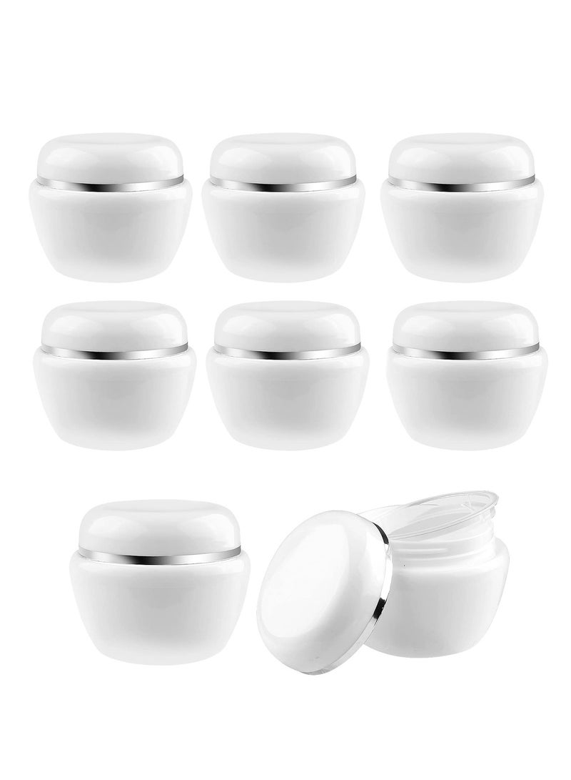 SYOSI Cosmetic Sample Jars, Refillable 50ml/50g White Plastic Refillable Travel Pot Containers with Silver Dome Lids and Inner Liners for Makeup Creams Beauty Nails Jewelry 8Pcs - Image 1