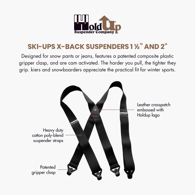 Hold-Up Suspender Co. Holdup Suspender Company Men's Black 1 1/2'' Heavy Duty Clip Suspenders for Snow Sports Enthusiasts - Image 2