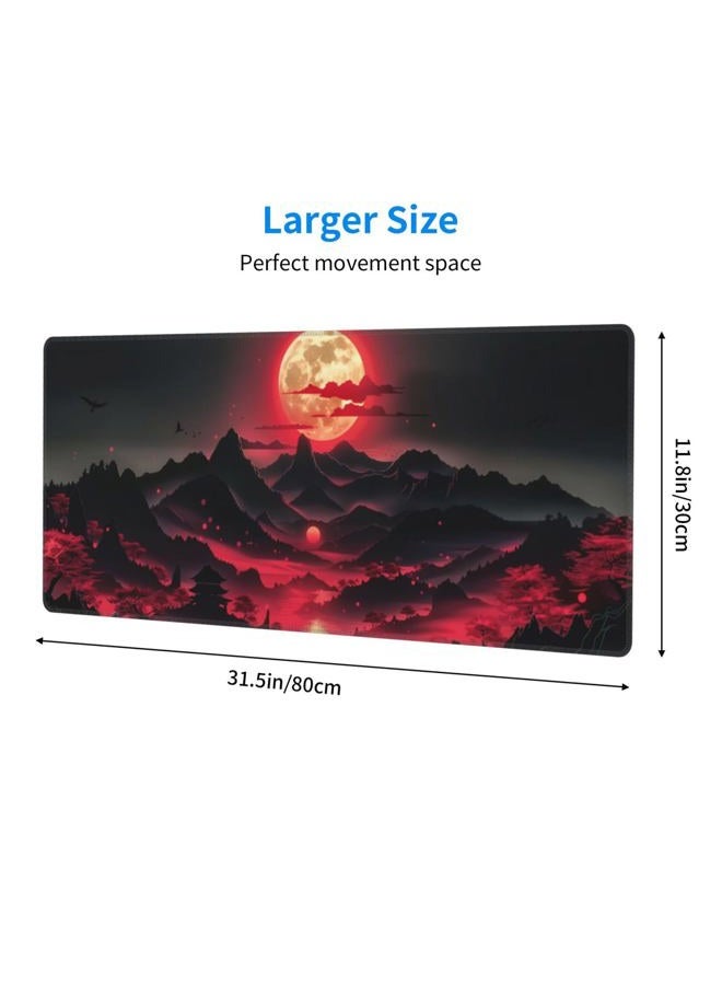 Brecoy Extended Gaming Mouse Pad, Large Desk Mat XL Anime Mouse Pad Waterproof with Stitched Edges, Non-Slip Desktop Pad for Home and Office, Level Up Your 31.5x11.8 Inch (Darkness Red Moon3) - Image 2
