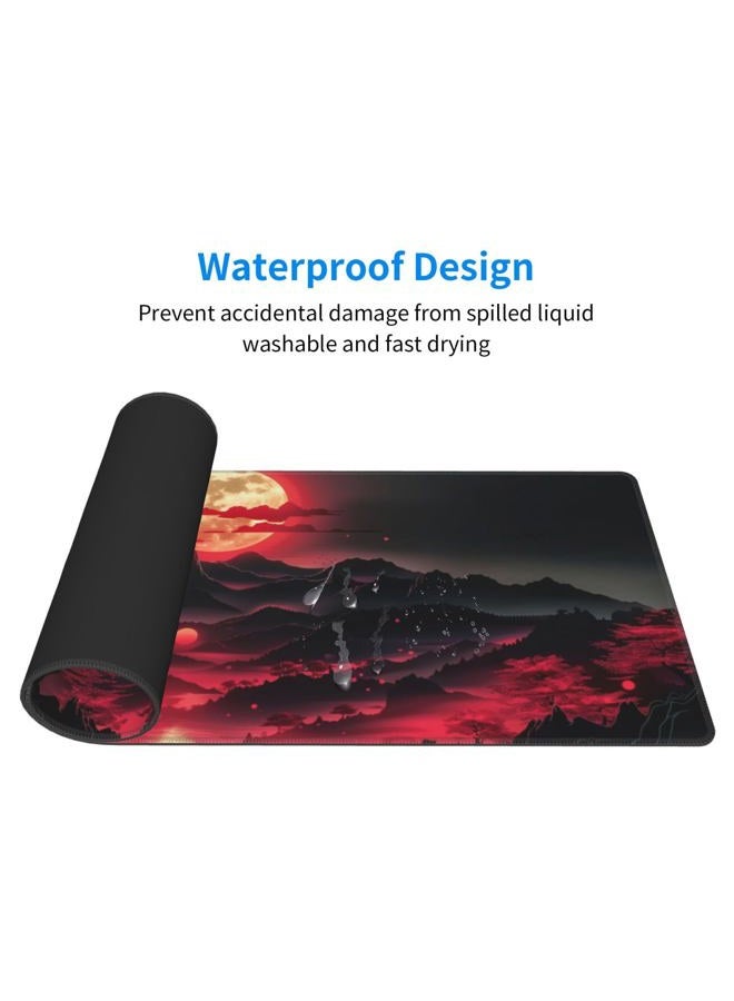 Brecoy Extended Gaming Mouse Pad, Large Desk Mat XL Anime Mouse Pad Waterproof with Stitched Edges, Non-Slip Desktop Pad for Home and Office, Level Up Your 31.5x11.8 Inch (Darkness Red Moon3) - Image 3
