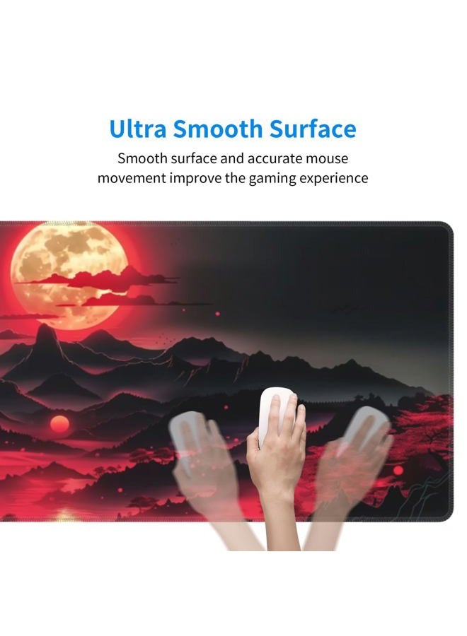 Brecoy Extended Gaming Mouse Pad, Large Desk Mat XL Anime Mouse Pad Waterproof with Stitched Edges, Non-Slip Desktop Pad for Home and Office, Level Up Your 31.5x11.8 Inch (Darkness Red Moon3) - Image 4