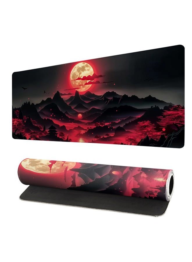Brecoy Extended Gaming Mouse Pad, Large Desk Mat XL Anime Mouse Pad Waterproof with Stitched Edges, Non-Slip Desktop Pad for Home and Office, Level Up Your 31.5x11.8 Inch (Darkness Red Moon3) - Image 1