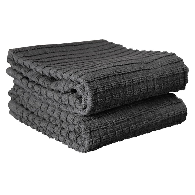 Ritz Royale Collection 100% Combed Terry Cotton, Highly Absorbent, Oversized Kitchen Towel Set, 28" x 18", 2-Pack, Solid, Graphite - Image 1