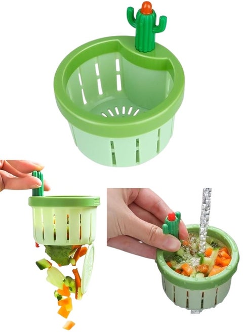 Cactus Design Kitchen Sink Drain Strainer, Automatic Squeeze Empty Basket, Multifunctional Drain Basket for Home Use, Lifting Mesh Filter Basket, Kitchen Waste Collection Filter for Sinks
