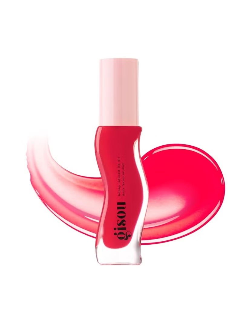 Gisou Honey Infused Hydrating Lip Oil, Nourishing Lip Moisturizer for Dry Lips, High Shine, Smooth Finish, Sheer Pinky Red Shade, Juicy Strawberry Scent, Strawberry Sorbet, 8ml - Image 1