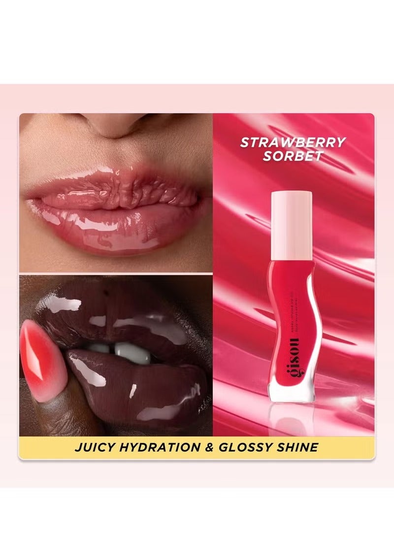 Gisou Honey Infused Hydrating Lip Oil, Nourishing Lip Moisturizer for Dry Lips, High Shine, Smooth Finish, Sheer Pinky Red Shade, Juicy Strawberry Scent, Strawberry Sorbet, 8ml - Image 2
