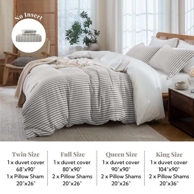 MILDLY Jacquard Stripe Duvet Cover - 100% Washed Cotton Boho Textured Comforter Cover 3pcs with Zipper Closure 90"x90" - Image 5