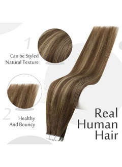 Full Shine Tape In Hair Extensions Human Hair 12Inch Invisible Hair Extensions 30 Gram Tape In Remy Hair 4 Medium Brown Fading To 24 Blonde Highlight 4 Double Sided Tape Hair  - Image 2