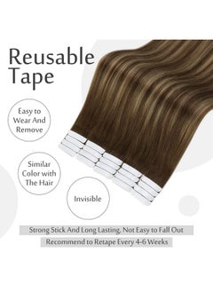 Full Shine Tape In Hair Extensions Human Hair 12Inch Invisible Hair Extensions 30 Gram Tape In Remy Hair 4 Medium Brown Fading To 24 Blonde Highlight 4 Double Sided Tape Hair  - Image 3