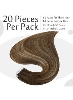 Full Shine Tape In Hair Extensions Human Hair 12Inch Invisible Hair Extensions 30 Gram Tape In Remy Hair 4 Medium Brown Fading To 24 Blonde Highlight 4 Double Sided Tape Hair  - Image 4