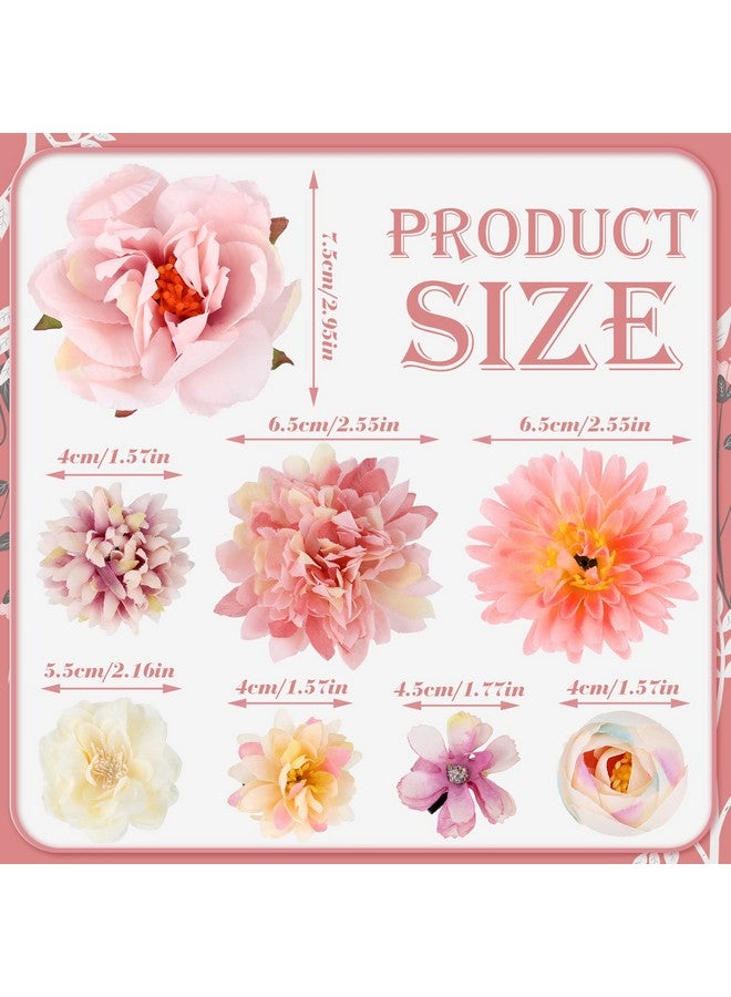 BBTO 21 Pieces Flower Hair Clip Rose Hair Clips Hair Barrettes for Women Flower Hair Accessories Boho Bride Claw Clip Hairpin Brooch Pin Headpiece for Wedding(Pink, White) - Image 3