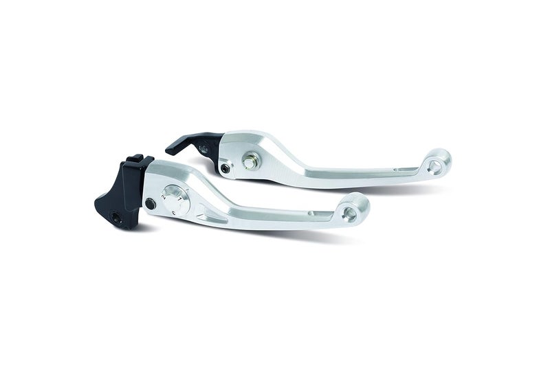 TVS Motorcycle Brake Levers Set, Chrome Finish, Adjustable Reach, Silver, Set of 2 - Image 1