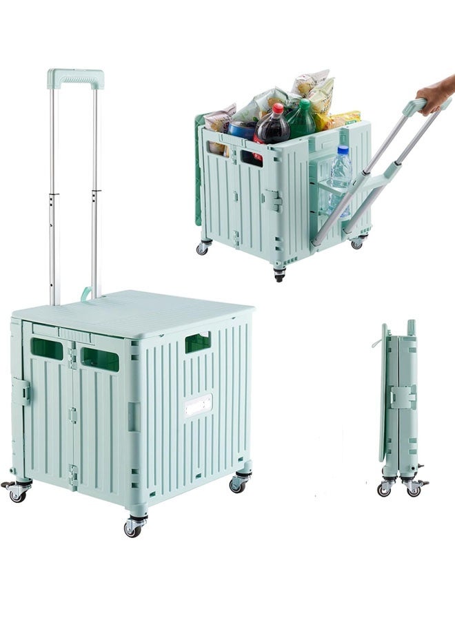 Bukela Portable Folding Shopping Cart, Portable Rolling Box Trolley, Foldable Tool Box with Lid, 4 Spinner Wheels for Grocery Store, Shopping, Office, Camp, Teacher (Green) - Image 1