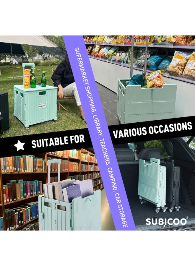 Bukela Portable Folding Shopping Cart, Portable Rolling Box Trolley, Foldable Tool Box with Lid, 4 Spinner Wheels for Grocery Store, Shopping, Office, Camp, Teacher (Green) - Image 3