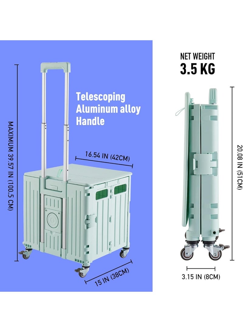 Bukela Portable Folding Shopping Cart, Portable Rolling Box Trolley, Foldable Tool Box with Lid, 4 Spinner Wheels for Grocery Store, Shopping, Office, Camp, Teacher (Green) - Image 5