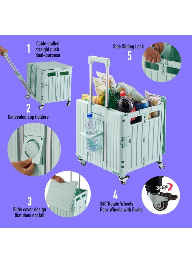 Bukela Portable Folding Shopping Cart, Portable Rolling Box Trolley, Foldable Tool Box with Lid, 4 Spinner Wheels for Grocery Store, Shopping, Office, Camp, Teacher (Green) - Image 2