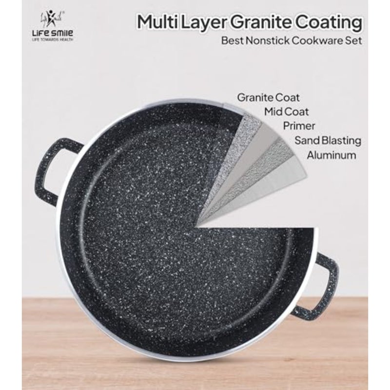 Shallow Pot with Lid Non Stick Granite Coating Frying Pan Oven Safe 100% PFOA FREE Double Handle 36 CM (7.8 Liters,Black) - Image 5