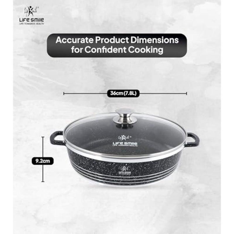 Shallow Pot with Lid Non Stick Granite Coating Frying Pan Oven Safe 100% PFOA FREE Double Handle 36 CM (7.8 Liters,Black) - Image 2