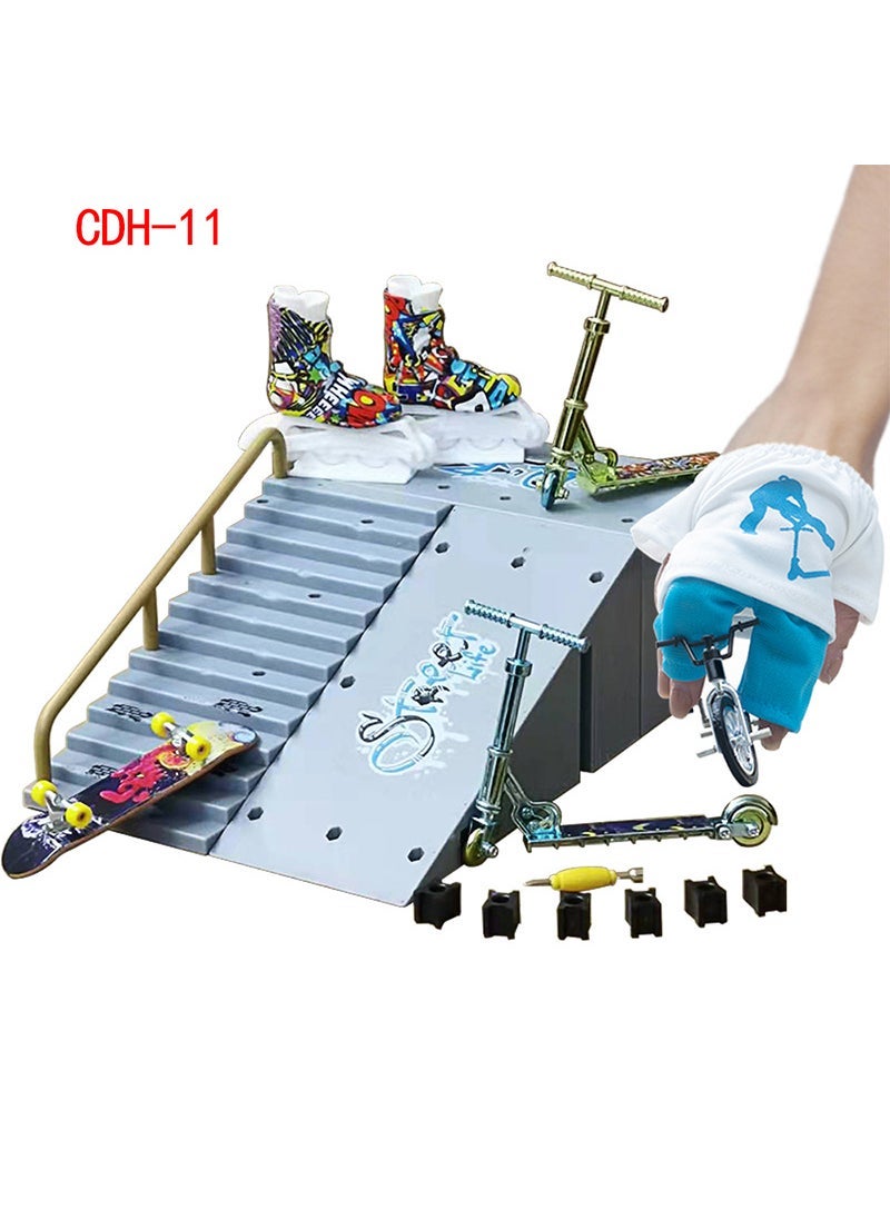 Cross-border Toy Finger Skateboard Venue Scene Fingertip Skateboard Bike Combination Alloy Mini Scooter + Pants + Shoes 【CDH-11】